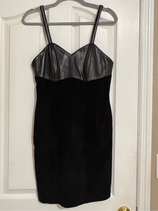 Dresses & Skirts - Black Two-Tone Real Leather/Suede Bust Sheath Dress